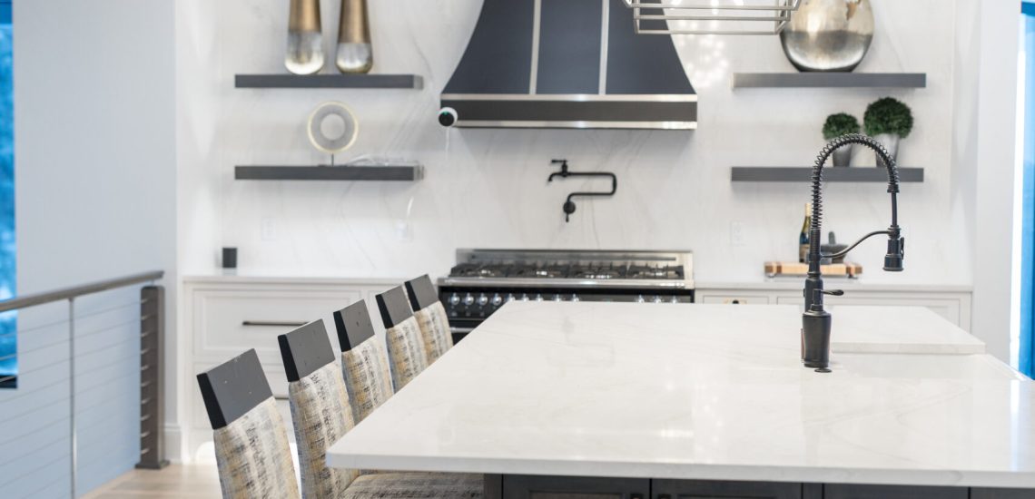 custom kitchen cabinets at modern lake home